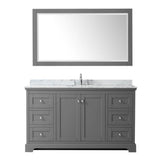 Avery 60 Inch Single Bathroom Vanity in Dark Blue, White Carrara Marble Countertop, Undermount Oval Sink, and 58 Inch Mirror