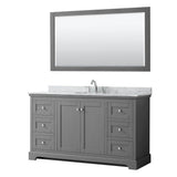 Wyndham Collection - Avery 60 Inch Single Bathroom Vanity in Dark Gray, White Carrara Marble Countertop, Undermount Oval Sink, and 58 Inch Mirror - Dark Gray