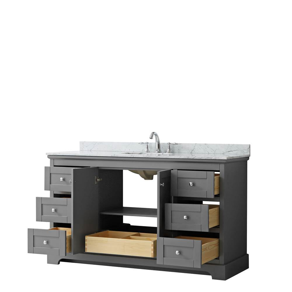 Avery 60 Inch Single Bathroom Vanity in Dark Blue, White Carrara Marble Countertop, Undermount Oval Sink, and No Mirror