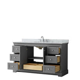 Avery 60 Inch Single Bathroom Vanity in Dark Blue, White Carrara Marble Countertop, Undermount Oval Sink, and No Mirror