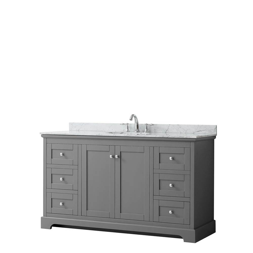 Wyndham Collection - Avery 60 Inch Single Bathroom Vanity in Dark Gray, White Carrara Marble Countertop, Undermount Oval Sink, and No Mirror - Dark Gray