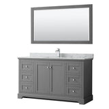 Wyndham Collection - Avery 60 Inch Single Bathroom Vanity in Dark Gray, White Carrara Marble Countertop, Undermount Square Sink, and 58 Inch Mirror - Dark Gray
