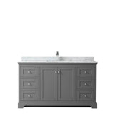 Avery 60 Inch Single Bathroom Vanity in Dark Blue, White Carrara Marble Countertop, Undermount Square Sink, and No Mirror