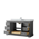 Avery 60 Inch Single Bathroom Vanity in Dark Blue, White Carrara Marble Countertop, Undermount Square Sink, and No Mirror