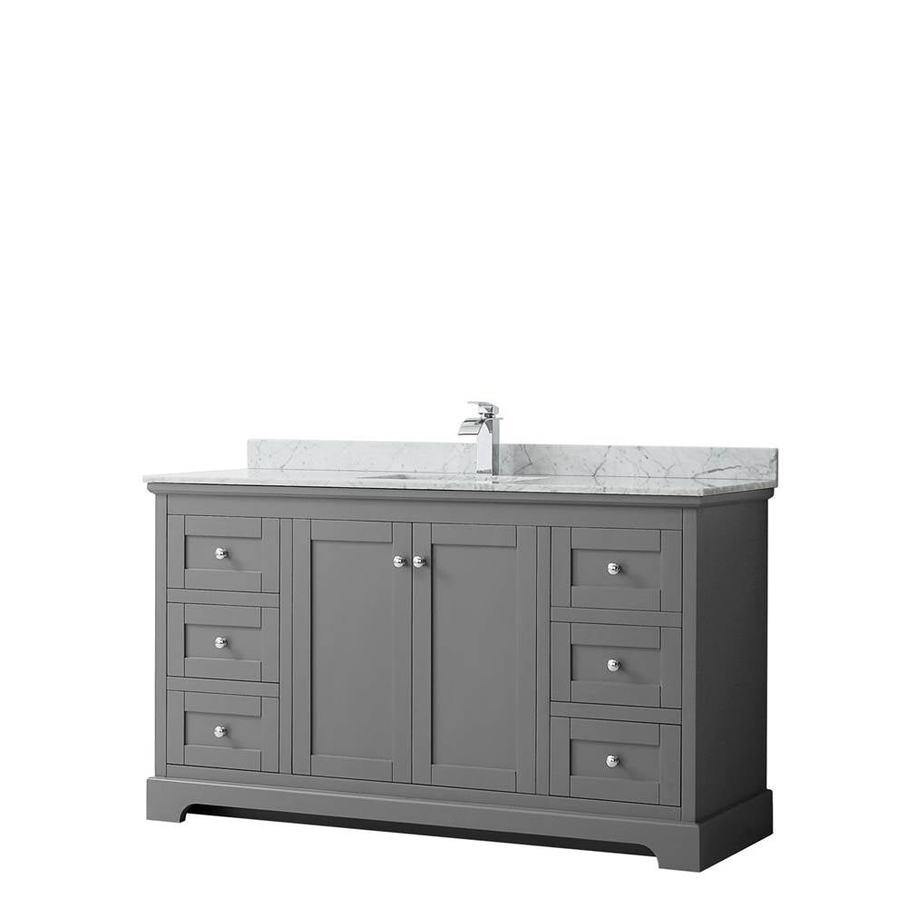 Wyndham Collection - Avery 60 Inch Single Bathroom Vanity in Dark Gray, White Carrara Marble Countertop, Undermount Square Sink, and No Mirror - Dark Gray