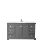 Avery 60 Inch Single Bathroom Vanity in Dark Gray, White Cultured Marble Countertop, Undermount Square Sink, No Mirror