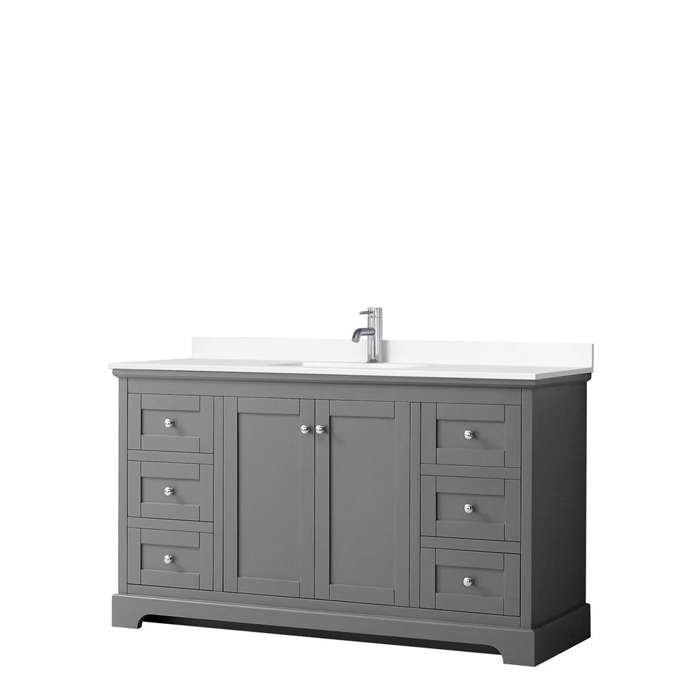 Wyndham Collection - Avery 60 Inch Single Bathroom Vanity in Dark Gray, White Cultured Marble Countertop, Undermount Square Sink, No Mirror