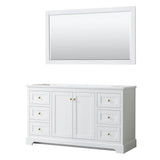 Wyndham Collection - Avery 60 Inch Single Bathroom Vanity in White, No Countertop, No Sink, 58 Inch Mirror, Brushed Gold Trim