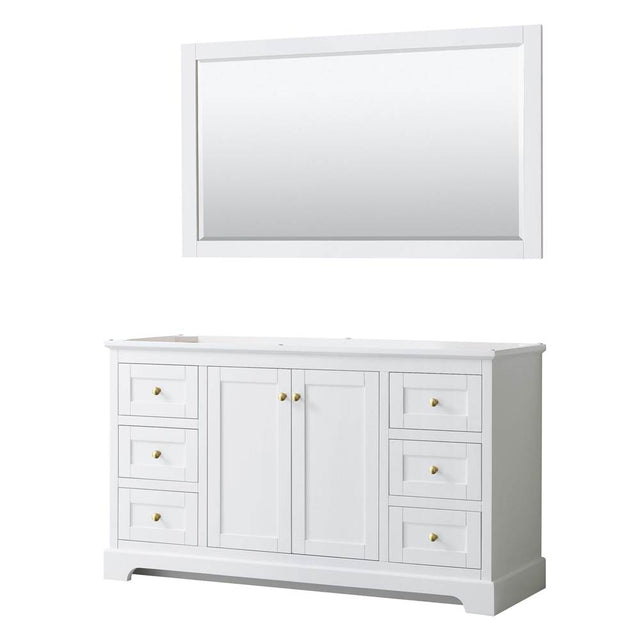 Wyndham Collection - Avery 60 Inch Single Bathroom Vanity in White, No Countertop, No Sink, 58 Inch Mirror, Brushed Gold Trim