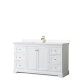 Wyndham Collection - Avery 60 Inch Single Bathroom Vanity in White, White Cultured Marble Countertop, Undermount Square Sink, Brushed Gold Trim