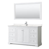 Wyndham Collection - Avery 60 Inch Single Bathroom Vanity in White, Carrara Cultured Marble Countertop, Undermount Square Sink, 58 Inch Mirror