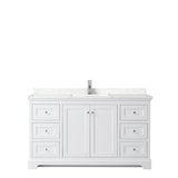 Avery 60 Inch Single Bathroom Vanity in White, Carrara Cultured Marble Countertop, Undermount Square Sink, No Mirror