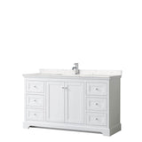 Wyndham Collection - Avery 60 Inch Single Bathroom Vanity in White, Carrara Cultured Marble Countertop, Undermount Square Sink, No Mirror