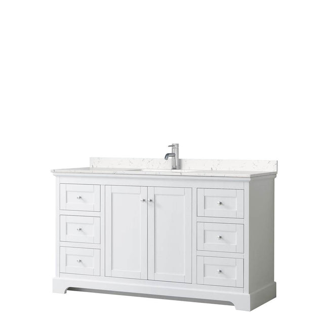 Wyndham Collection - Avery 60 Inch Single Bathroom Vanity in White, Carrara Cultured Marble Countertop, Undermount Square Sink, No Mirror