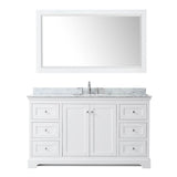 Avery 60 Inch Single Bathroom Vanity in Dark Blue, White Carrara Marble Countertop, Undermount Oval Sink, and 58 Inch Mirror