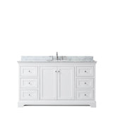 Avery 60 Inch Single Bathroom Vanity in Dark Blue, White Carrara Marble Countertop, Undermount Oval Sink, and No Mirror