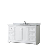 Wyndham Collection - Avery 60 Inch Single Bathroom Vanity in White, White Carrara Marble Countertop, Undermount Oval Sink, and No Mirror - White