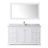 Avery 60 Inch Single Bathroom Vanity in Dark Blue, White Carrara Marble Countertop, Undermount Square Sink, and 58 Inch Mirror