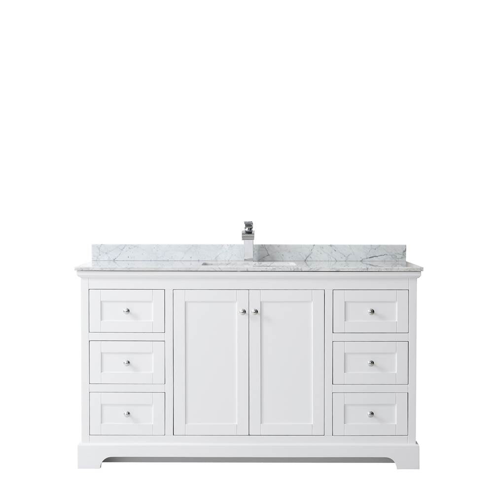 Avery 60 Inch Single Bathroom Vanity in Dark Blue, White Carrara Marble Countertop, Undermount Square Sink, and No Mirror