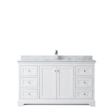 Avery 60 Inch Single Bathroom Vanity in Dark Blue, White Carrara Marble Countertop, Undermount Square Sink, and No Mirror