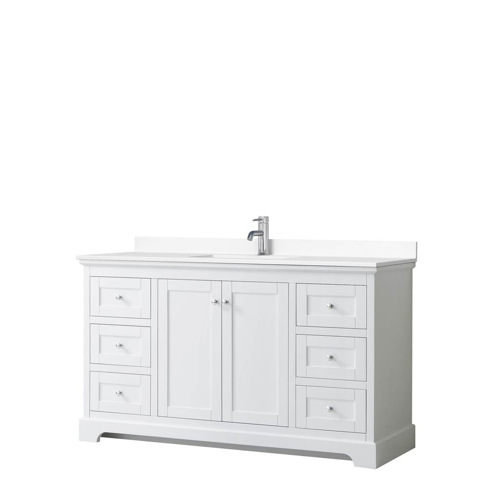Wyndham Collection - Avery 60 Inch Single Bathroom Vanity in White, White Cultured Marble Countertop, Undermount Square Sink, No Mirror