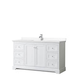 Wyndham Collection - Avery 60 Inch Single Bathroom Vanity in White, White Cultured Marble Countertop, Undermount Square Sink, No Mirror