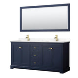 Wyndham Collection - Avery 72 Inch Double Bathroom Vanity in Dark Blue, Carrara Cultured Marble Countertop, Undermount Square Sinks, 70 Inch Mirror