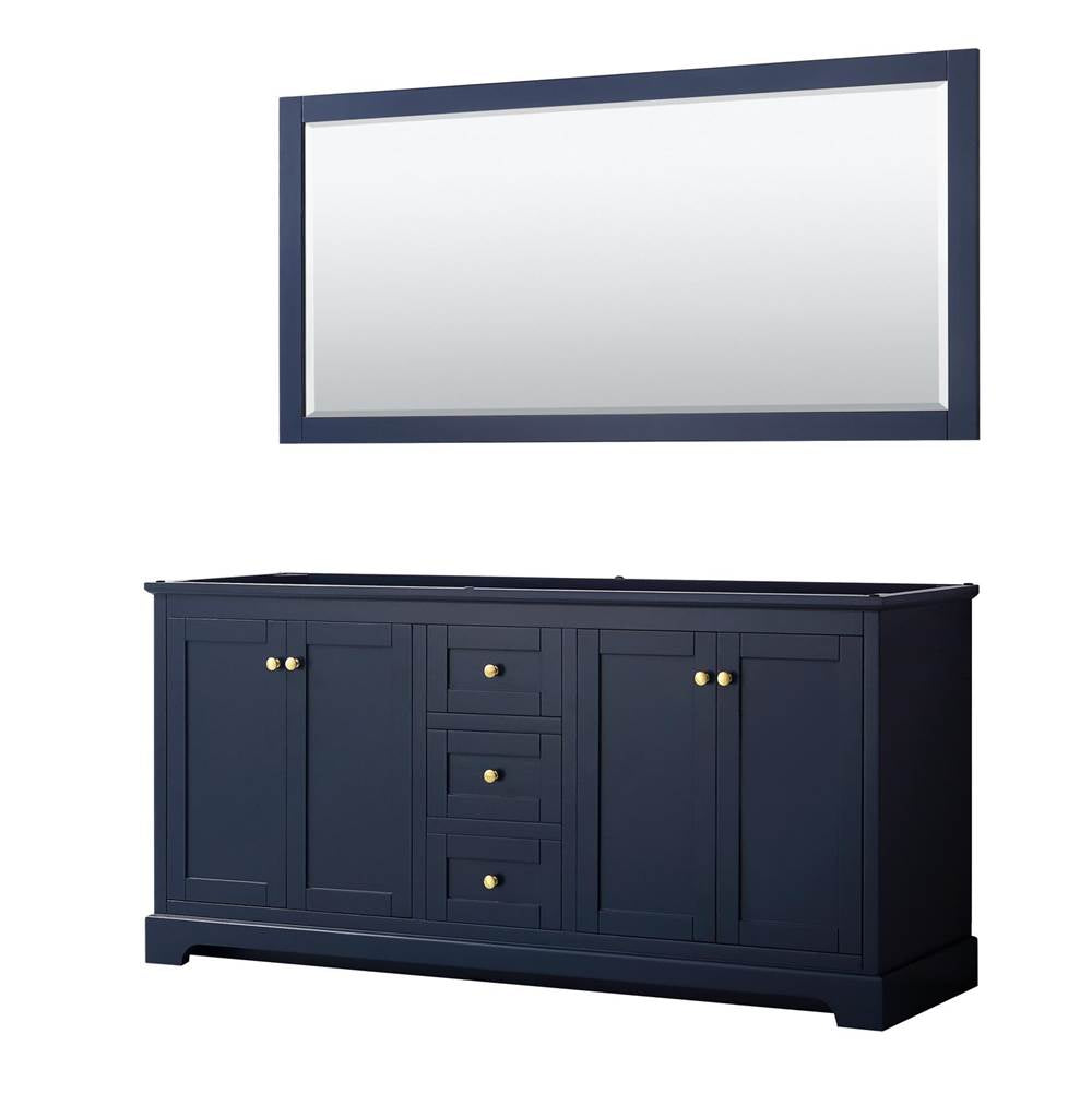 Wyndham Collection - Avery 72 Inch Double Bathroom Vanity in Dark Blue, No Countertop, No Sinks, and 70 Inch Mirror - Dark Blue