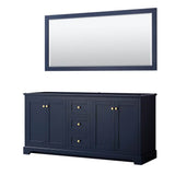 Wyndham Collection - Avery 72 Inch Double Bathroom Vanity in Dark Blue, No Countertop, No Sinks, and 70 Inch Mirror - Dark Blue
