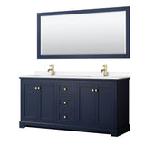 Wyndham Collection - Avery 72 Inch Double Bathroom Vanity in Dark Blue, White Cultured Marble Countertop, Undermount Square Sinks, 70 Inch Mirror