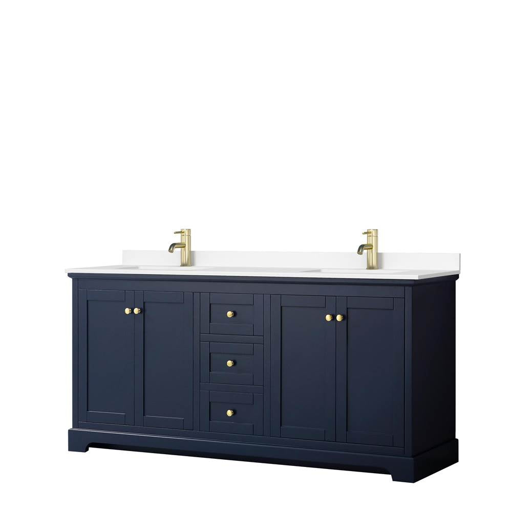 Wyndham Collection - Avery 72 Inch Double Bathroom Vanity in Dark Blue, White Cultured Marble Countertop, Undermount Square Sinks, No Mirror