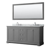 Wyndham Collection - Avery 72 Inch Double Bathroom Vanity in Dark Gray, White Carrara Marble Countertop, Undermount Oval Sinks, and 70 Inch Mirror - Dark Gray