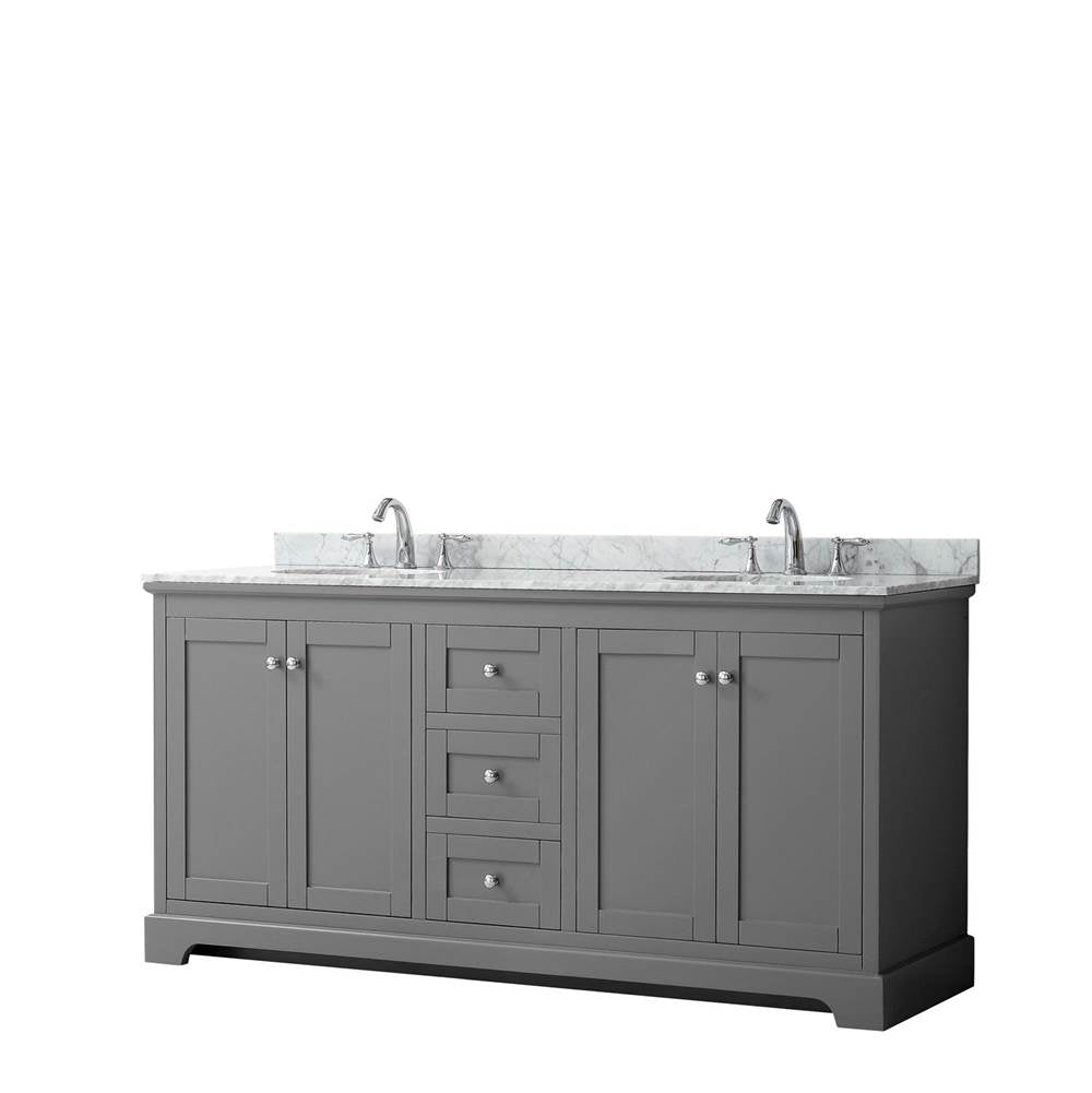 Wyndham Collection - Avery 72 Inch Double Bathroom Vanity in Dark Gray, White Carrara Marble Countertop, Undermount Oval Sinks, and No Mirror - Dark Gray