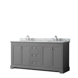 Wyndham Collection - Avery 72 Inch Double Bathroom Vanity in Dark Gray, White Carrara Marble Countertop, Undermount Oval Sinks, and No Mirror - Dark Gray