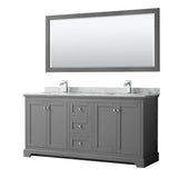 Wyndham Collection - Avery 72 Inch Double Bathroom Vanity in Dark Gray, White Carrara Marble Countertop, Undermount Square Sinks, and 70 Inch Mirror - Dark Gray