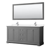 Wyndham Collection - Avery 72 Inch Double Bathroom Vanity in Dark Gray, White Cultured Marble Countertop, Undermount Square Sinks, 70 Inch Mirror