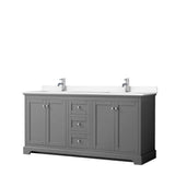 Wyndham Collection - Avery 72 Inch Double Bathroom Vanity in Dark Gray, White Cultured Marble Countertop, Undermount Square Sinks, No Mirror