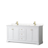 Wyndham Collection - Avery 72 Inch Double Bathroom Vanity in White, Carrara Cultured Marble Countertop, Undermount Square Sinks, Brushed Gold Trim