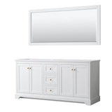 Wyndham Collection - Avery 72 Inch Double Bathroom Vanity in White, No Countertop, No Sinks, 70 Inch Mirror, Brushed Gold Trim