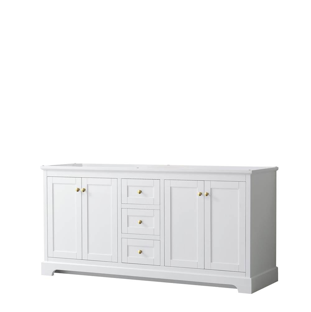 Wyndham Collection - Avery 72 Inch Double Bathroom Vanity in White, No Countertop, No Sinks, Brushed Gold Trim