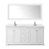 Avery 72 Inch Double Bathroom Vanity in White, Carrara Cultured Marble Countertop, Undermount Square Sinks, No Mirror
