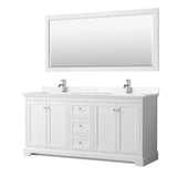 Wyndham Collection - Avery 72 Inch Double Bathroom Vanity in White, Carrara Cultured Marble Countertop, Undermount Square Sinks, 70 Inch Mirror