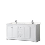 Wyndham Collection - Avery 72 Inch Double Bathroom Vanity in White, Carrara Cultured Marble Countertop, Undermount Square Sinks, No Mirror