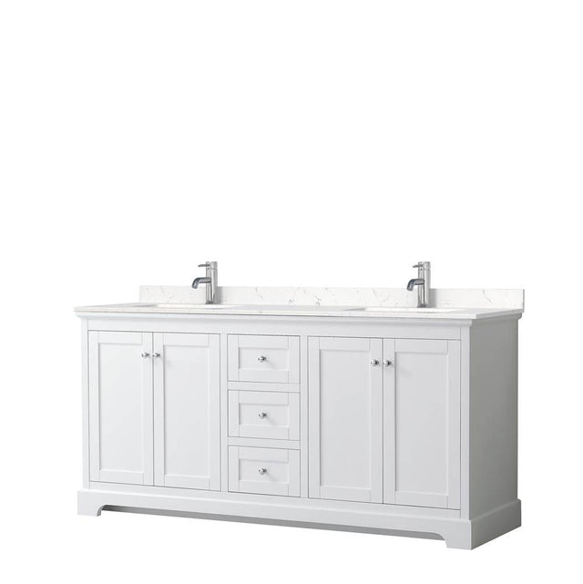 Wyndham Collection - Avery 72 Inch Double Bathroom Vanity in White, Carrara Cultured Marble Countertop, Undermount Square Sinks, No Mirror