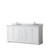 Wyndham Collection - Avery 72 Inch Double Bathroom Vanity in White, White Carrara Marble Countertop, Undermount Oval Sinks, and No Mirror - White