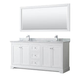 Wyndham Collection - Avery 72 Inch Double Bathroom Vanity in White, White Carrara Marble Countertop, Undermount Square Sinks, and 70 Inch Mirror - White