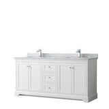 Wyndham Collection - Avery 72 Inch Double Bathroom Vanity in White, White Carrara Marble Countertop, Undermount Square Sinks, and No Mirror - White