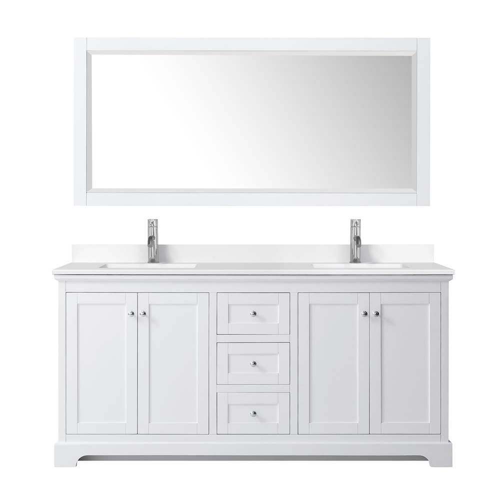 Avery 72 Inch Double Bathroom Vanity in White, White Cultured Marble Countertop, Undermount Square Sinks, No Mirror