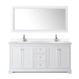 Avery 72 Inch Double Bathroom Vanity in White, White Cultured Marble Countertop, Undermount Square Sinks, No Mirror