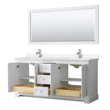 Avery 72 Inch Double Bathroom Vanity in White, White Cultured Marble Countertop, Undermount Square Sinks, No Mirror